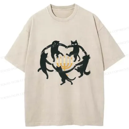 Tokyo-Tiger Hanukkah Black Cat Washed T-Shirt