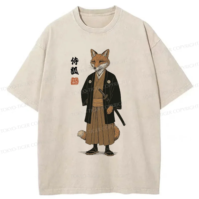 Tokyo-Tiger Fox Samurai Washed T-Shirt