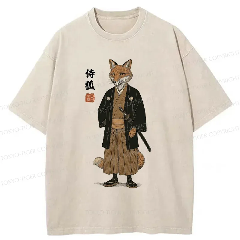 Tokyo-Tiger Fox Samurai Washed T-Shirt