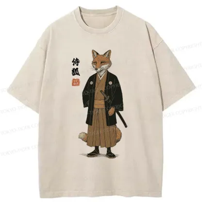 Tokyo-Tiger Fox Samurai Washed T-Shirt