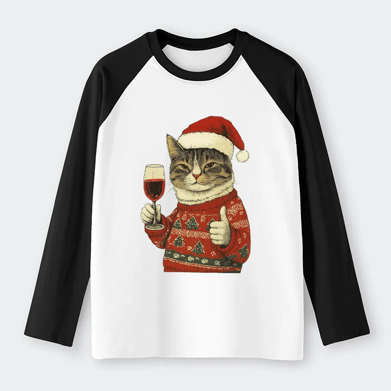 Tokyo-Tiger Christmas Cat Likes Raglan Long Sleeve T-shirt