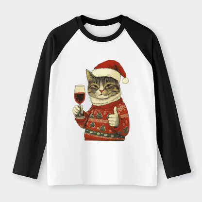 Tokyo-Tiger Christmas Cat Likes Raglan Long Sleeve T-shirt