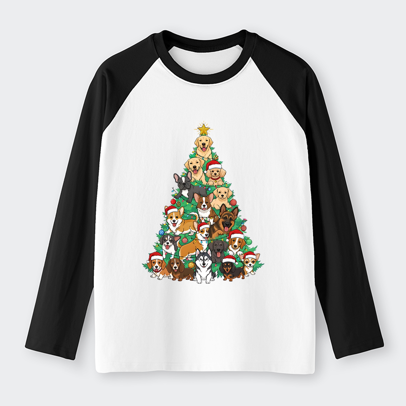 Tokyo-Tiger Christmas Tree Dog Funny Raglan Long Sleeve T-shirt