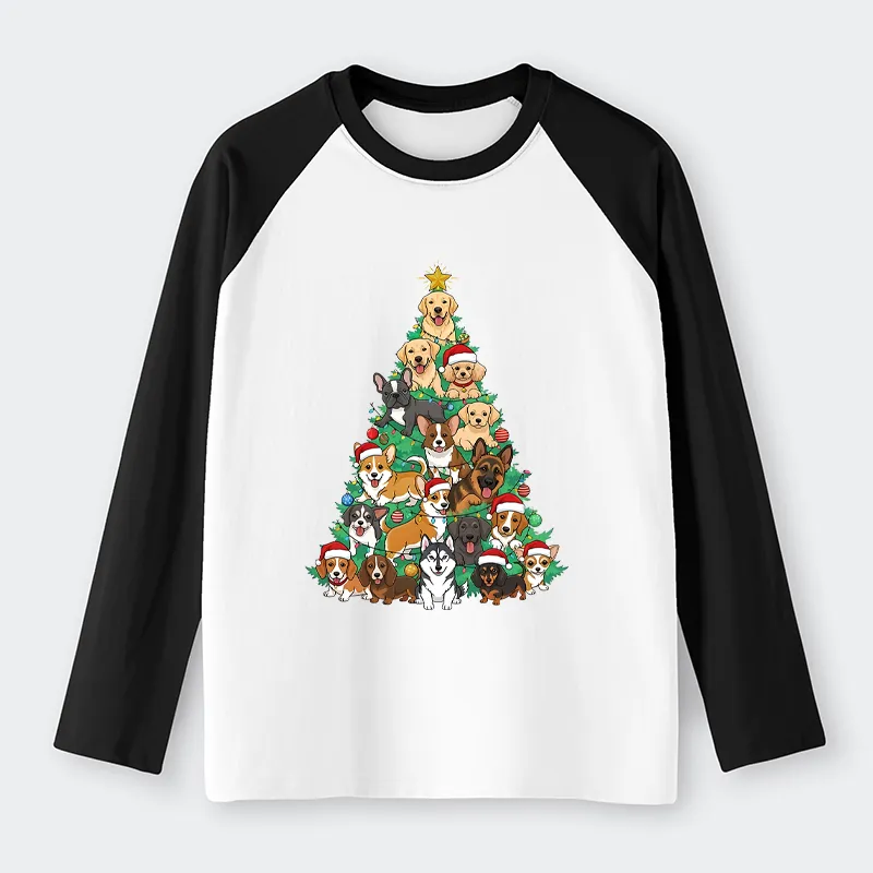 Tokyo-Tiger Christmas Tree Dog Funny Raglan Long Sleeve T-shirt