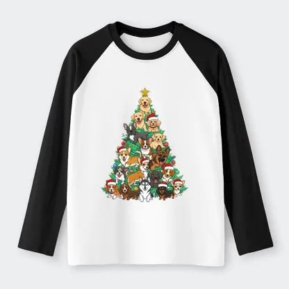 Tokyo-Tiger Christmas Tree Dog Funny Raglan Long Sleeve T-shirt