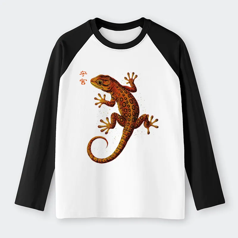Tokyo-Tiger Retro Gecko Funny Raglan Long Sleeve T-shirt