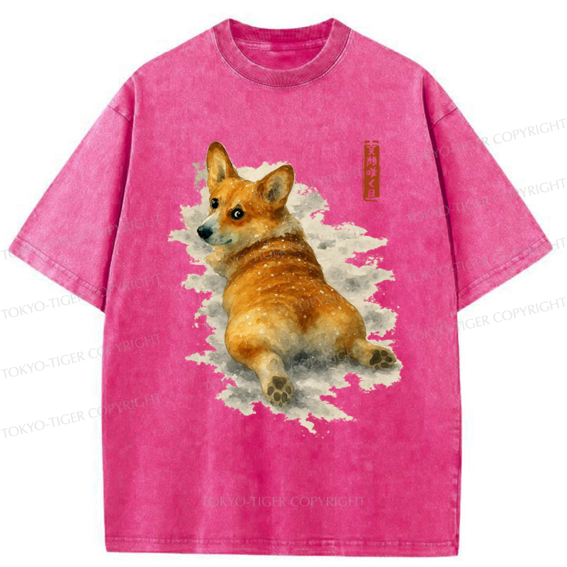 Tokyo-Tiger Corgi in the Snow Washed T-Shirt