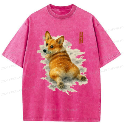 Tokyo-Tiger Corgi in the Snow Washed T-Shirt