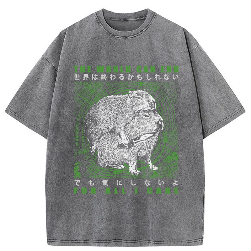 Tokyo-Tiger World Can End For All I Care Washed T-Shirt
