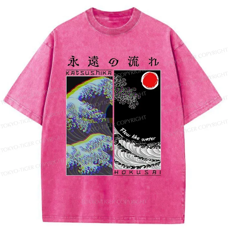 Tokyo-Tiger Ukiyo-e Wave Poster Washed T-Shirt