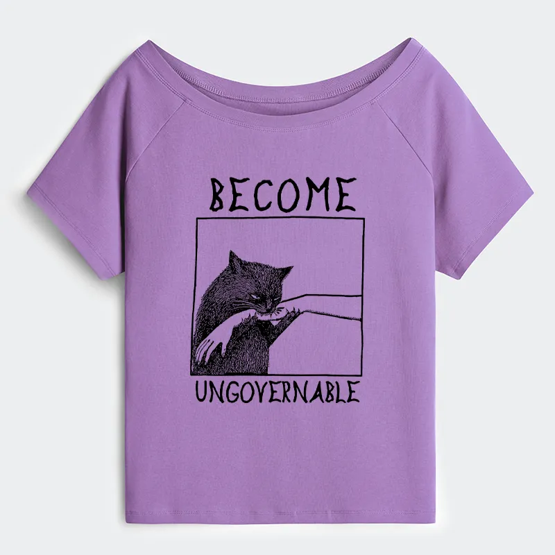 Tokyo-Tiger Cat Biting Arm Off Shoulder T-Shirt