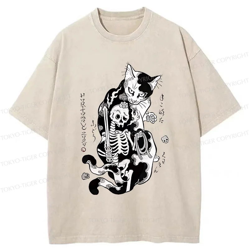 Tokyo-Tiger Tattooed Cat Washed T-Shirt