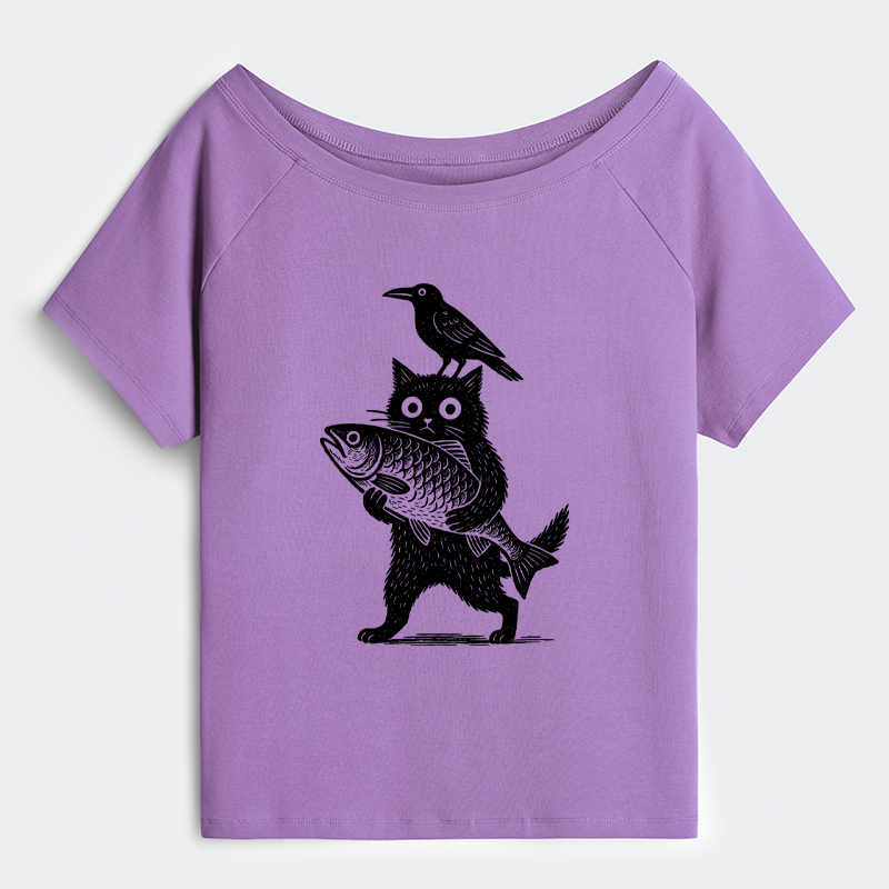 Tokyo-Tiger Black Animals Funny Off Shoulder T-Shirt