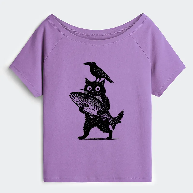 Tokyo-Tiger Black Animals Funny Off Shoulder T-Shirt