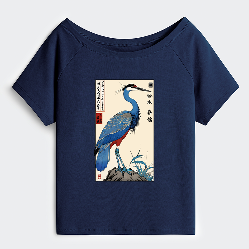 Tokyo-Tiger Colorful Crane Off Shoulder T-Shirt