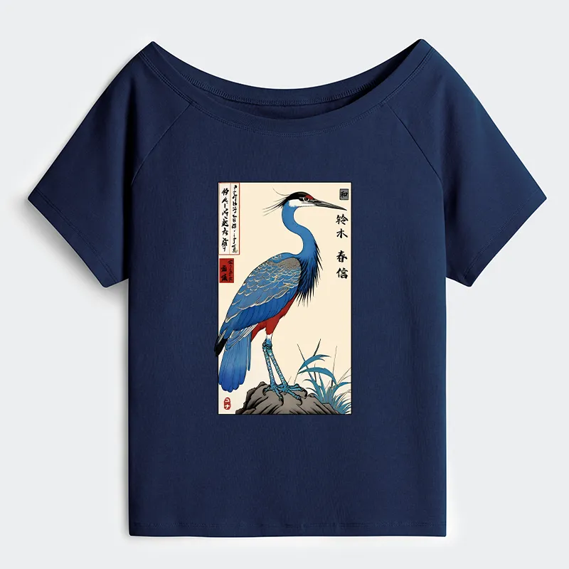 Tokyo-Tiger Colorful Crane Off Shoulder T-Shirt