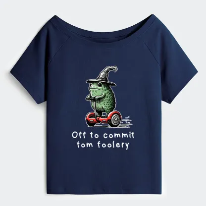 Tokyo-Tiger Frog Riding A Balance Scooter Off Shoulder T-Shirt