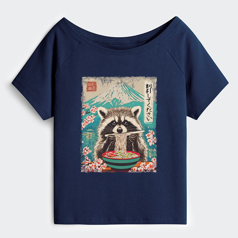 Tokyo-Tiger Please Give Raccoon A Discount Off Shoulder T-Shirt