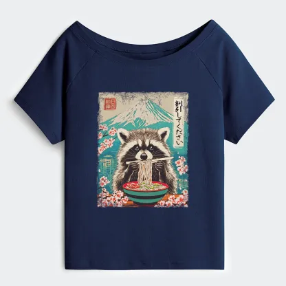 Tokyo-Tiger Please Give Raccoon A Discount Off Shoulder T-Shirt