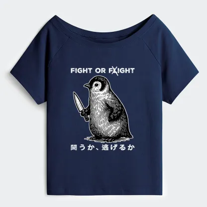 Tokyo-Tiger Funny Fight Or Flight Off Shoulder T-Shirt