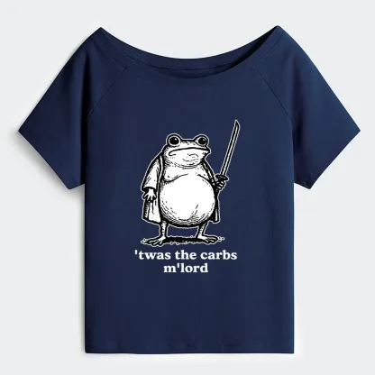 Tokyo-Tiger Funny Fat Samurai Frog Off Shoulder T-Shirt