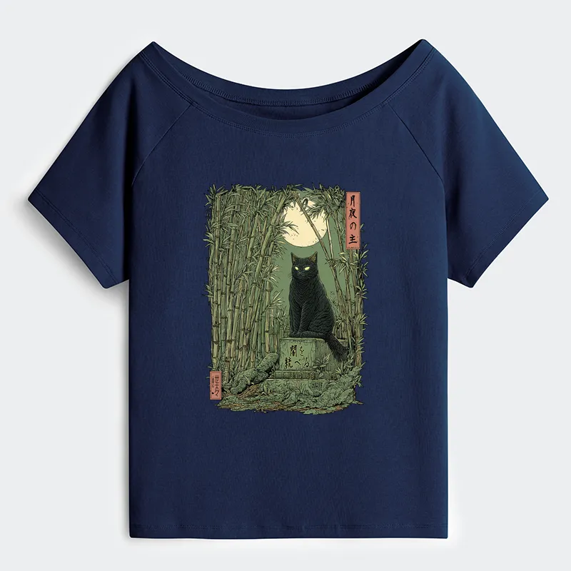 Tokyo-Tiger Black Cat In The Bamboo Forest Off Shoulder T-Shirt