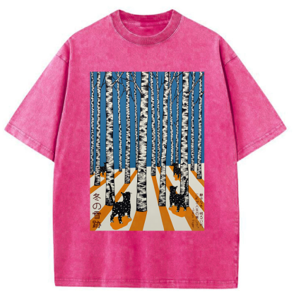 Tokyo-Tiger Traces in the Winter Snow Washed T-Shirt