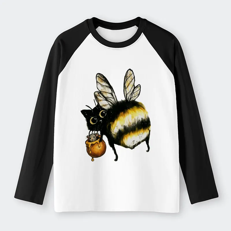 Tokyo-Tiger Cute Catbee Butt Raglan Long Sleeve T-shirt