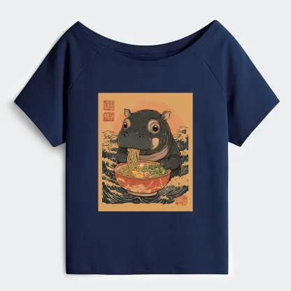 Tokyo-Tiger Moo Deng Eat Ramen Off Shoulder T-Shirt