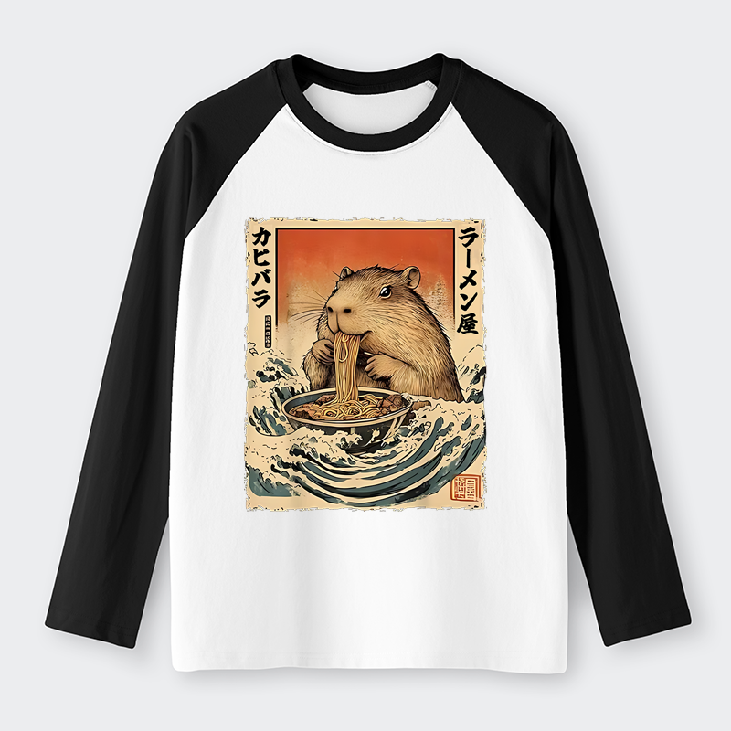 Tokyo-Tiger Hamster Eating Ramen Raglan Long Sleeve T-shirt