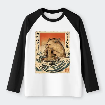 Tokyo-Tiger Hamster Eating Ramen Raglan Long Sleeve T-shirt