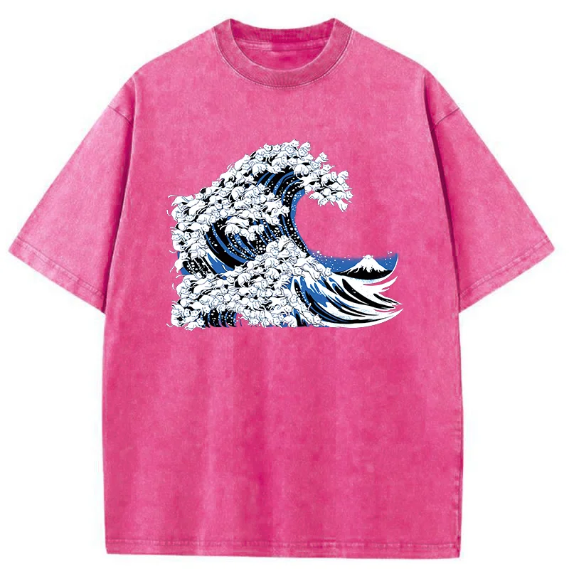 Tokyo-Tiger Japanese Cat Wave Washed T-Shirt