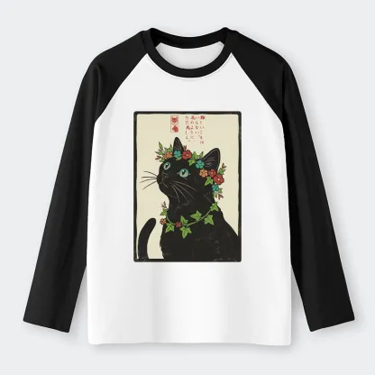 Tokyo-Tiger The Flower-Crowned Cat Raglan Long Sleeve T-shirt