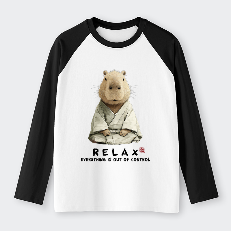 Tokyo-Tiger Zen Capybara：Relax, It's All Chaos Raglan Long Sleeve T-shirt