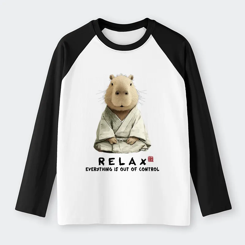 Tokyo-Tiger Zen Capybara：Relax, It's All Chaos Raglan Long Sleeve T-shirt
