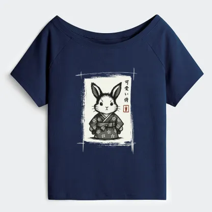 Tokyo-Tiger Woodcut Bunny Off Shoulder T-Shirt