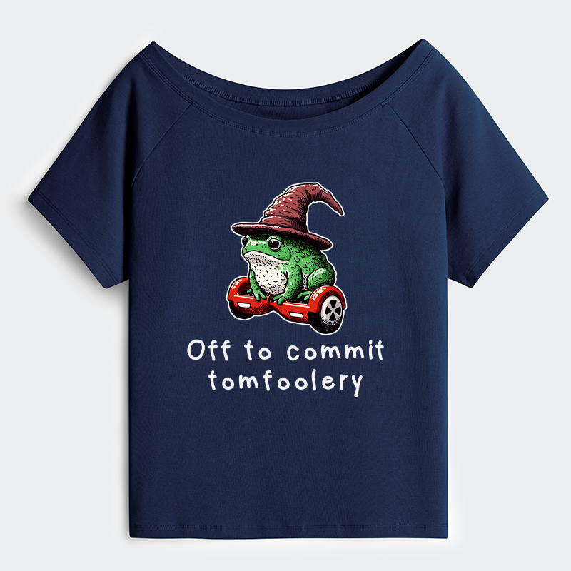 Tokyo-Tiger Japanese Frog Riding A Balance Scooter Off Shoulder T-Shirt