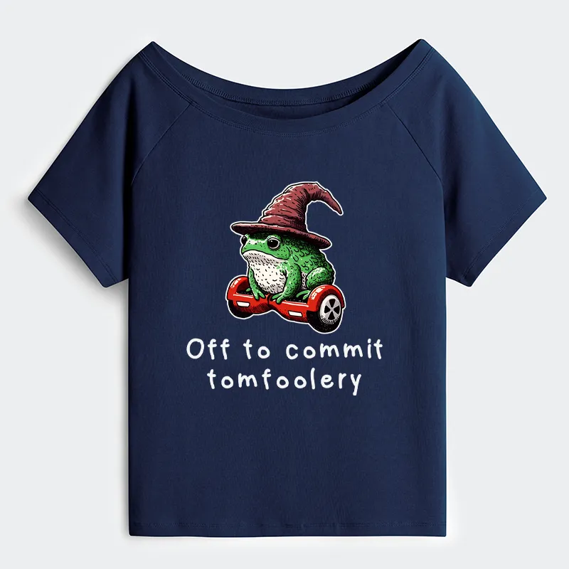 Tokyo-Tiger Japanese Frog Riding A Balance Scooter Off Shoulder T-Shirt