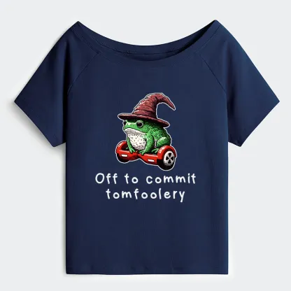 Tokyo-Tiger Japanese Frog Riding A Balance Scooter Off Shoulder T-Shirt