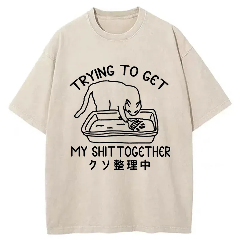 Tokyo-Tiger Cat Cleaning The Toilet Washed T-Shirt