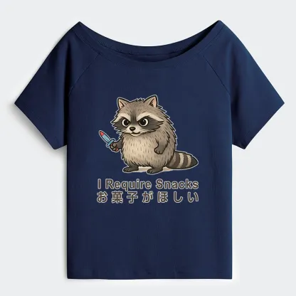 Tokyo-Tiger Raccoons Need Snacks Funny Off Shoulder T-Shirt