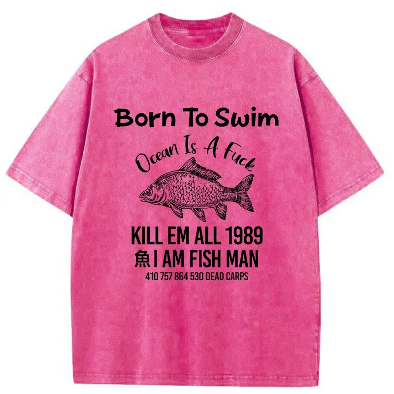 Tokyo-Tiger Born To Swim Funny Washed T-Shirt