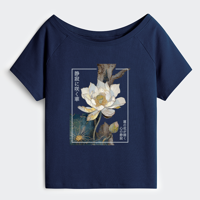 Tokyo-Tiger Blooming Lotus Japan Off Shoulder T-Shirt