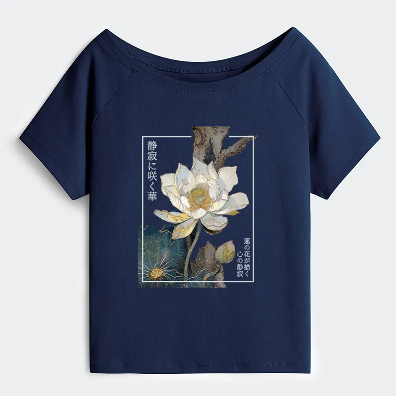 Tokyo-Tiger Blooming Lotus Japan Off Shoulder T-Shirt