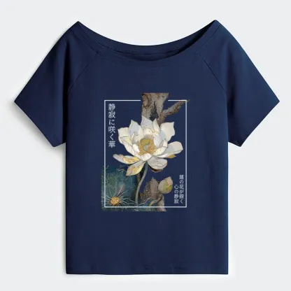 Tokyo-Tiger Blooming Lotus Japan Off Shoulder T-Shirt