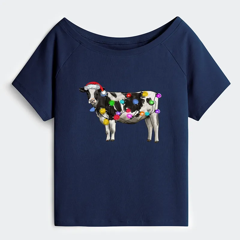 Tokyo-Tiger Christmas Cow Off Shoulder T-Shirt