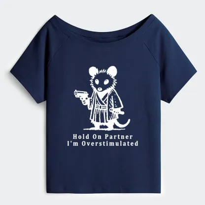 Tokyo-Tiger Funny Possum Samurai Off Shoulder T-Shirt