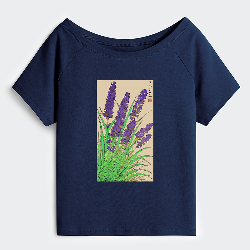 Tokyo-Tiger Japanese Lavender Off Shoulder T-Shirt