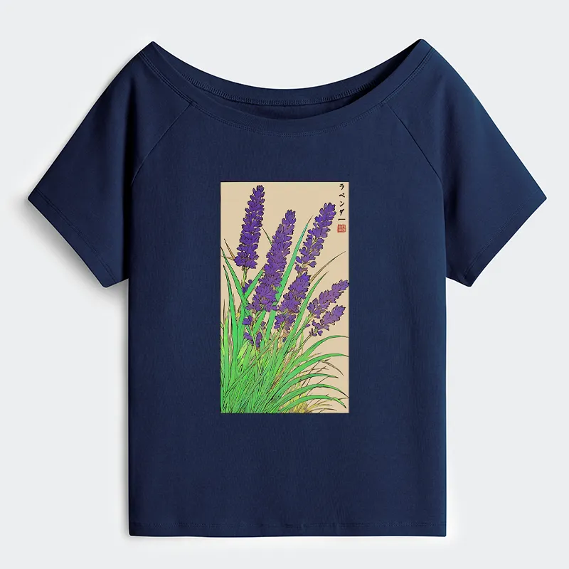 Tokyo-Tiger Japanese Lavender Off Shoulder T-Shirt