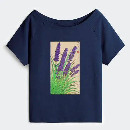 Tokyo-Tiger Japanese Lavender Off Shoulder T-Shirt